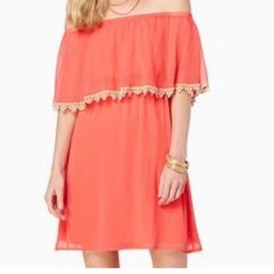 Charming Charlie Medium Off the Shoulder Above Knee Dress Orange/Coral Casual
